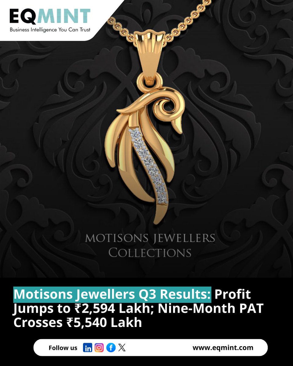 Eqmint's tweet image. 💎 Motisons Jewellers posts strong Q3 earnings

Profit jumps to ₹2,594 lakh, with nine-month PAT crossing ₹5,540 lakh, signaling healthy demand and margin expansion.

🔗 eqmint.com/motisons-jewel…
Read more 👉 eqmint.com

#Motisons #Q3Results #RetailStocks #EQMint