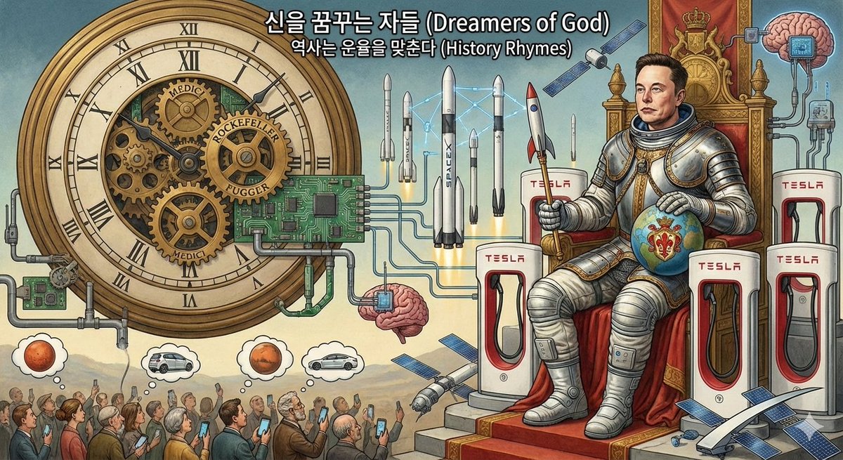국가보다 오래 사는 가문들, 머스크가 지금 설계하는 것은 회사가 아니다

15세기 피렌체의 은행가 코시모 데 메디치가 
미켈란젤로의 붓에 자금을 대던 그때, 
그는 단순히 예술품을 사는 것이 아니었다. 

그는 시대를 사고 있었다. 

500년이 흐른 지금, 
일론 머스크가 화성으로 로켓을 쏘아 올릴