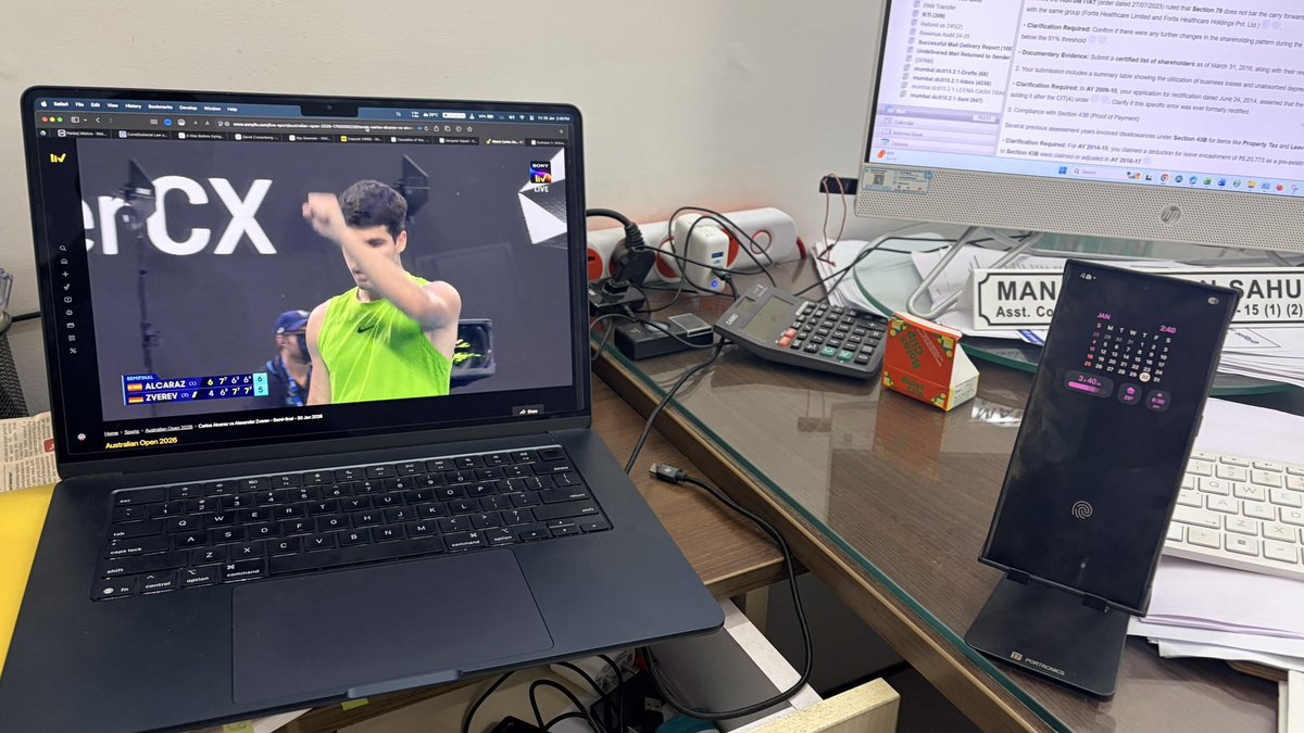 manasrans's tweet photo. My top three days as a tennis fan. 
AO final 2022, post Covid was in flight. 
RG final 2025, saw this while driving. 
AO semi finals 2026, was in office. 

“I will never, ever forget that day.” https://t.co/naN5nvYhBY
