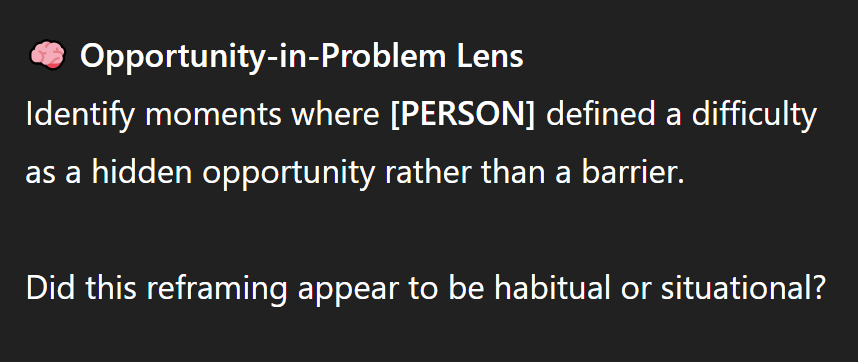 Use this prompt to reveal how someone converts difficulty into advantage.

Also, find out whether that's part of who they are or just what they did once.