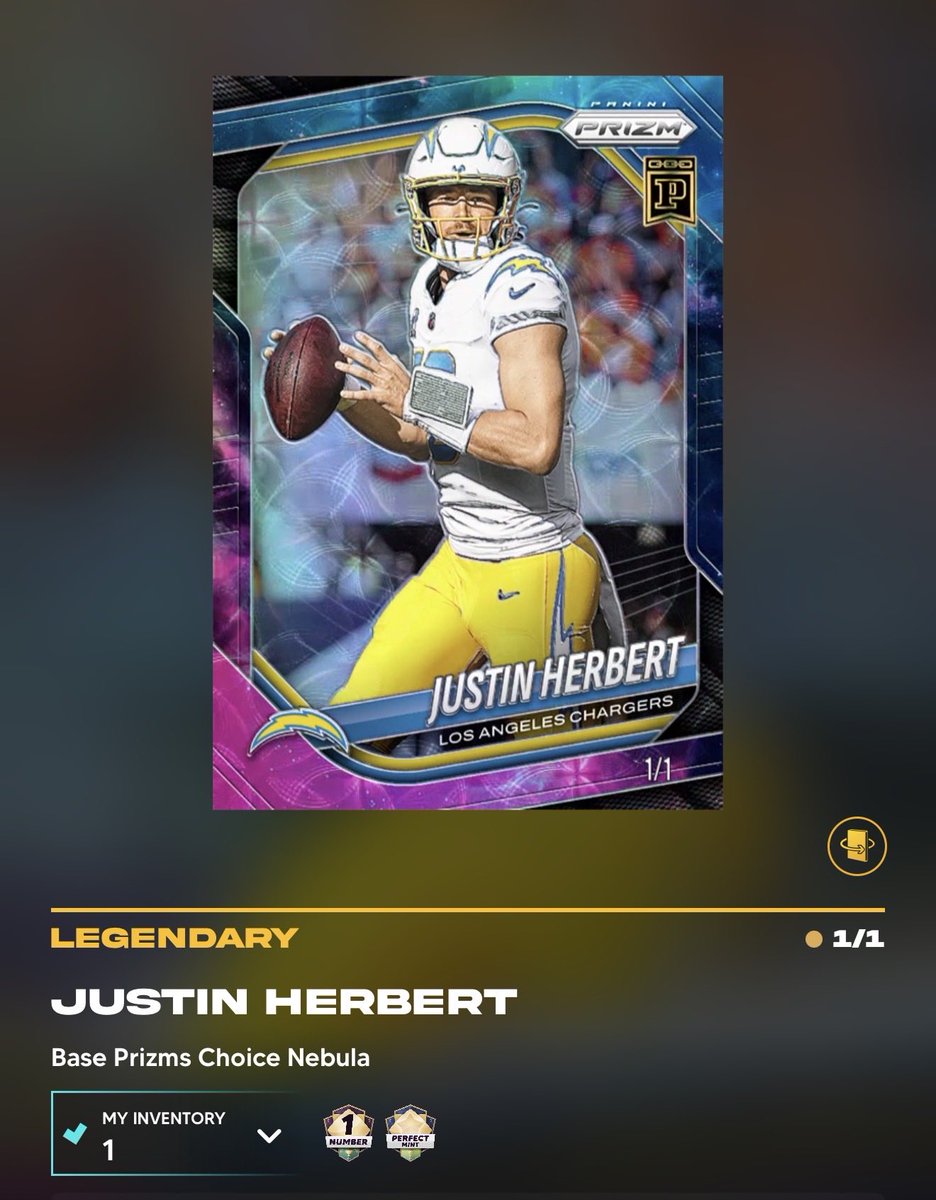 Stoked for my newest pickup on Panini Blockchain! With this being the final NFL Prizm release I think these 1/1 Nebula’s will age extremely well.

Hopefully Justin Herbert and the <a href="/chargers/">Los Angeles Chargers</a> can make a deep playoff run next season ⚡️