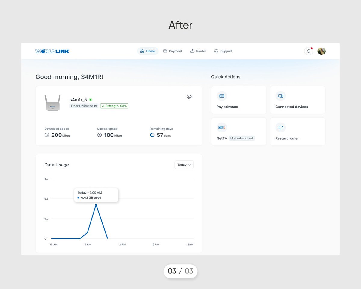 SamirSh33085176's tweet photo. Redesigning the WorldLink Customer Dashboard (concept) #productdesign #worldlink #saasdesign #uxui https://t.co/H9PxsMYMOH