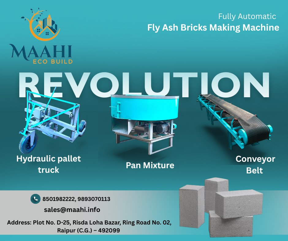 maahiecobuild's tweet image. Fully Automatic Fly Ash Bricks Making Machine -

Hydraulic Pallet Truck
- Pan Mixture -
Conveyor Belt

#FlyAshBrickMachine #FlyAshBricks
#BrickMakingMachine #AutomaticBrickMachine
#BlockMakingMachine #PaverBlockMachin:
#ConstructionMachinery #BrickPlant
#MaahiEcoBuild