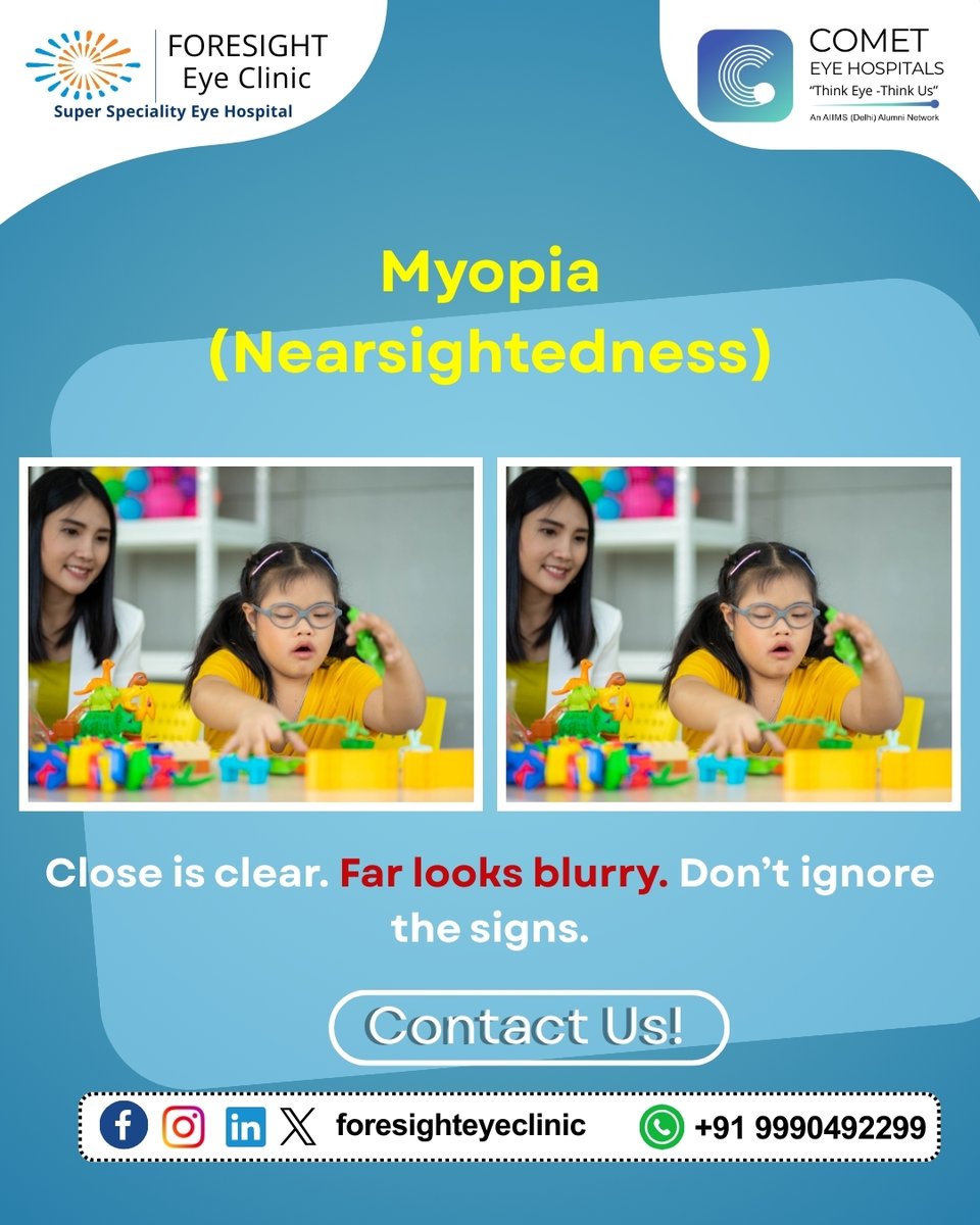 ForesightEye's tweet photo. Myopia makes distant objects blur while nearby details stay clear. From classrooms to roads, it can quietly affect daily life and confidence. 

Contact us on: +91 9990492299

#myopia #visioncare #eyehealth #healthyeyes #kidsvision #digitaleye #eyetips #foresighteyeclinic https://t.co/oYfK1MQ0Fy