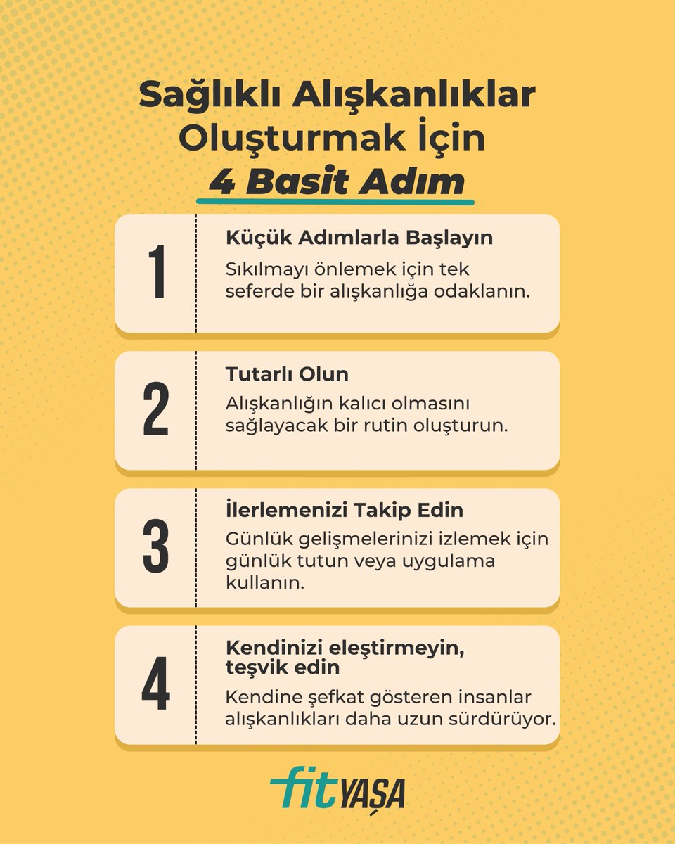 Sağlıklı alışkanlıklar bir anda değil, küçük ama sürdürülebilir adımlarla oluşur. Her gün tekrar edilen basit seçimler; zamanla bedeninizi, zihninizi ve yaşam kalitenizi dönüştürür. Önemli olan mükemmel olmak değil, devam edebilmektir. 🌱
#HaydiSenDeFitYaşa