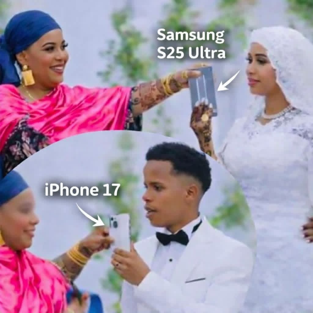 ayanle_helpman's tweet photo. Polémique: 

Lors d'un cérémonie de mariage, La mère du garçon lui a donné un iPhone 17, tandis qu’elle a offert un Samsung S25 Ultra à la femme que son fils a épousée.
Cette situation a suscité des critiques au sein de la société, certains estimant que la belle-mère a fait preuve de favoritisme entre son fils et sa belle-fille. 

Et toi, qu’en penses-tu ? 
#foryou 
#aroossomali
#helpman
#Djibouti
#gubanstate