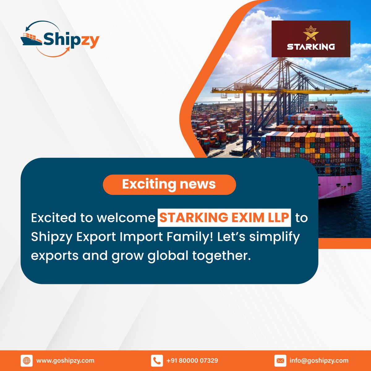 Shipzy375142's tweet photo. STARKING EXIM LLP goes live on Shipzy software.
Powering efficient and transparent logistics operations.
 
-------------

#exportimport  #exportimportlicenceprocess  #exportdocumentation  #exportcompany #exim #exportbusines #export_import_document #trade https://t.co/hmru7RhJtG