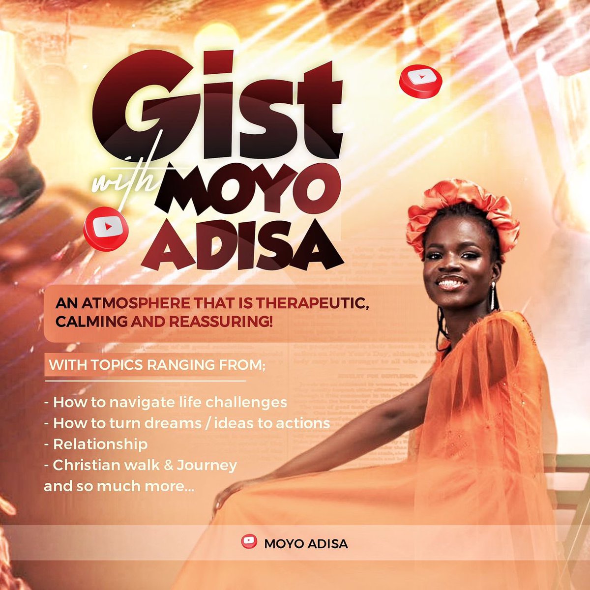 moyoadisa's tweet photo. IT’S TIME 🔴 Gist with Moyo Adisa
Unscripted! Unfiltered!
Join us LIVE on YouTube, 7pm this Friday! 
Set reminder ⏰—no boring stuff, just real talk! 💯🥰

#GistWithMoyoAdisa https://t.co/gbUXX7Abtr
