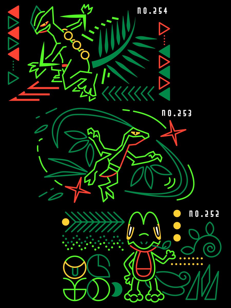 幾何学模様シリーズ

キモリ系統できました！
黄色が映えるなって思い、今回は背景黒で作ってます👍