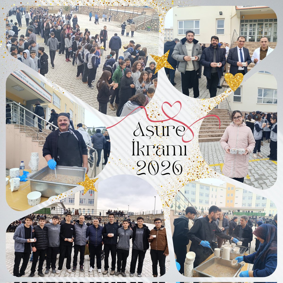 Okul idaremiz organize etti, 
Öğretmenlerimiz sponsor oldu, 
Aşçılarımız çorbamızı pişirdi.

Geleneksel aşure programımızı gerçekleştirdik.
Tüm öğrencilerimize ve misafirlerimize aşure ikram ettik.

Vesile olanlara, ikram edenlere, emek verip pişirenlere teşekkür ederiz.