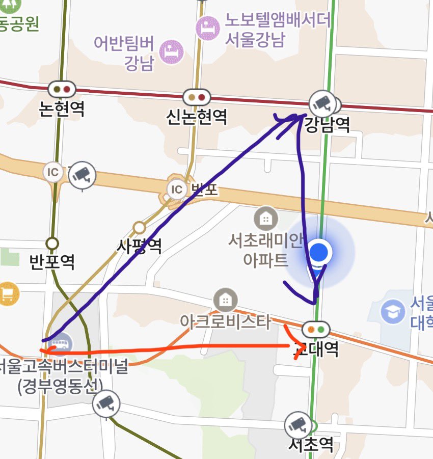 빨간색으로 바로 가면 되는데 주소 잘못 찍어서 파란색으로 가는중 ㅎㅎ;;; 싸갈!!!