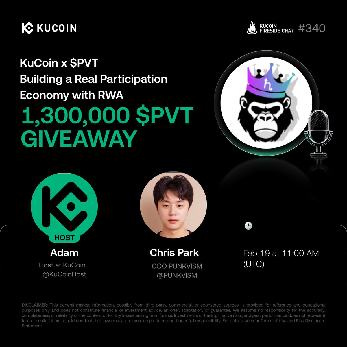 kucoincom's tweet image. 🎙️ KuCoin x $PVT | Building a Real Participation Economy with RWA

Tune in to our next Fireside Chat with PUNKVISM as we explore participation-driven economies and the power of RWA.

🎁1,300,000 $PVT to win!

1. Follow @kucoincom &amp;amp; @PUNKVISM
2. Join the space:…