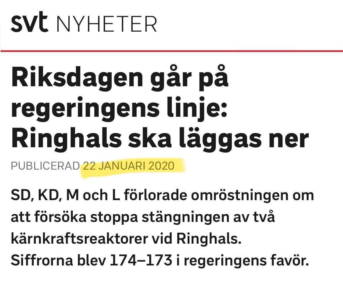 Jag satt i kammaren och försökte stoppa nedläggningen som V C MP S vann med en röst. Ledamöterna från Centerpartiet applåderade (!) beslutet. Priset betalar nu svenska folket på sin elräkning. De röda partierna borde skämmas! #svpol
