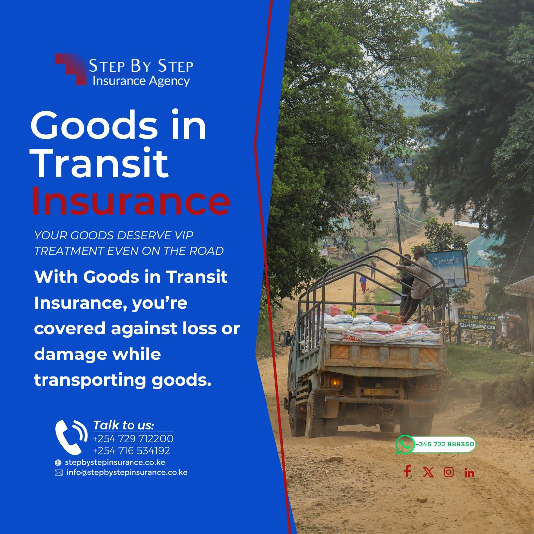 StepByStepIA's tweet image. 🚚 Goods in Transit Insurance
Your goods deserve VIP treatment even on the road 😎🚛

With Goods in Transit Insurance, you’re covered against loss or damage while transporting goods.

#GoodsInTransit #CargoInsurance #BusinessProtection #LogisticsKE #StepByStepInsurance
