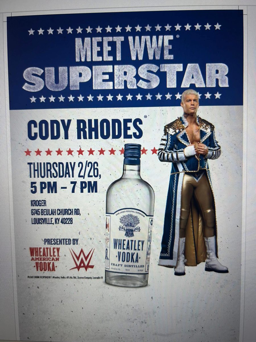 _dashingxmizfit's tweet image. 🚨🚨 ALERT 🚨🚨 
💥 Kentucky people stand up!!!! @CodyRhodes is having a signing February 26th 5-7pm @ Kroger! I suggest getting there early! 😊 #NightmareFamily