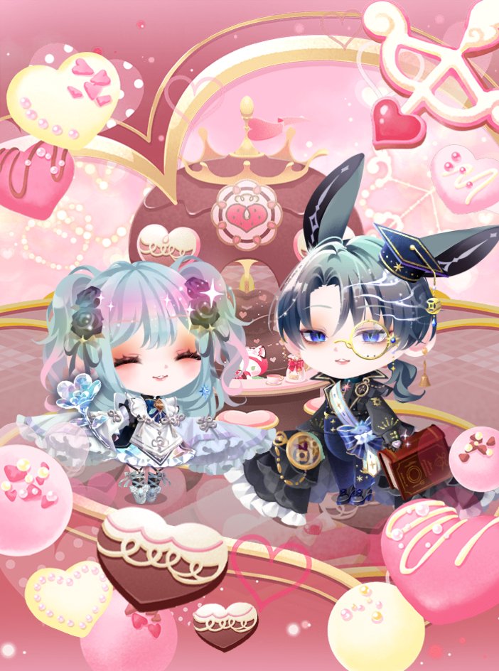 name:ひ〜しゃん
ぽわぽわアリスちゃんと博識時計ウサギくん
 #うちの子フォト #ポケコロツイン