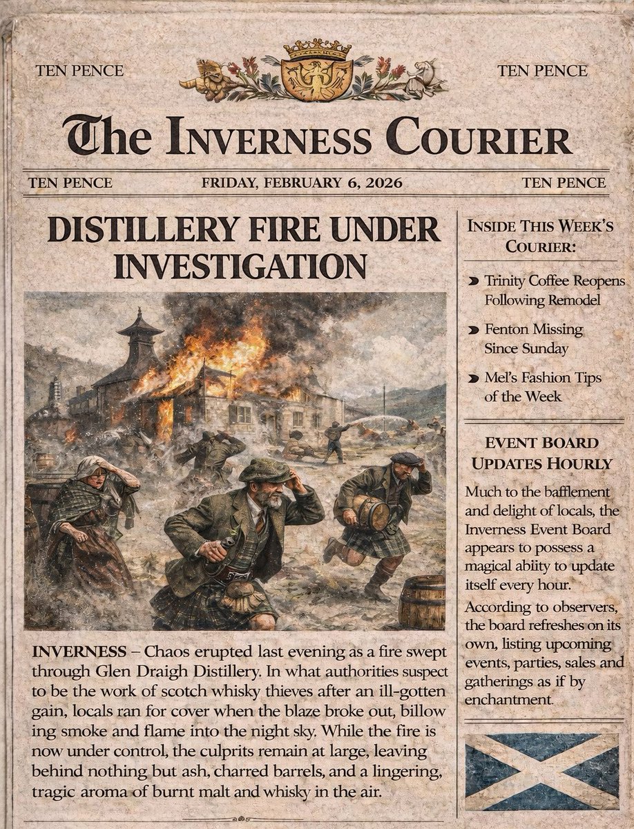 Front page of last week’s Inverness Courier from Scotland in SL. #SecondLife