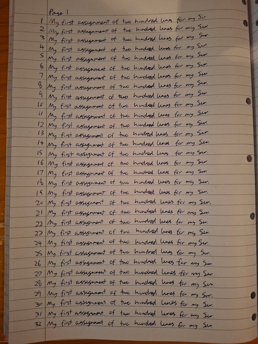 Richard09538474's tweet photo. I've just completed my first set of lines for @Chrismidlands. For completing my lines, he returned my $10 he was holding over my head until I completed my lines.
#linewriting #writinglines #punishmentlines https://t.co/prkTM4lXV0