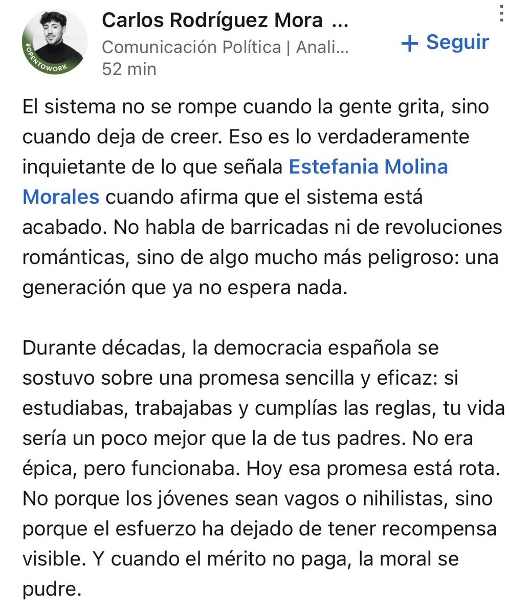 EstefMolina_'s tweet photo. Quien quiere entender, entiende.
Gracias a Carlos (seguramente sea de mi generación) que lo ha entendido (y sabe) perfectamente y ha escrito esto en Linkedin.

Este es el espíritu de mi libro, LOS HIJOS DE LOS BOOMERS.

Hoy, me entrevistan en @el_pais: 

https://t.co/joP6uHREMf https://t.co/oojrLcAiWD