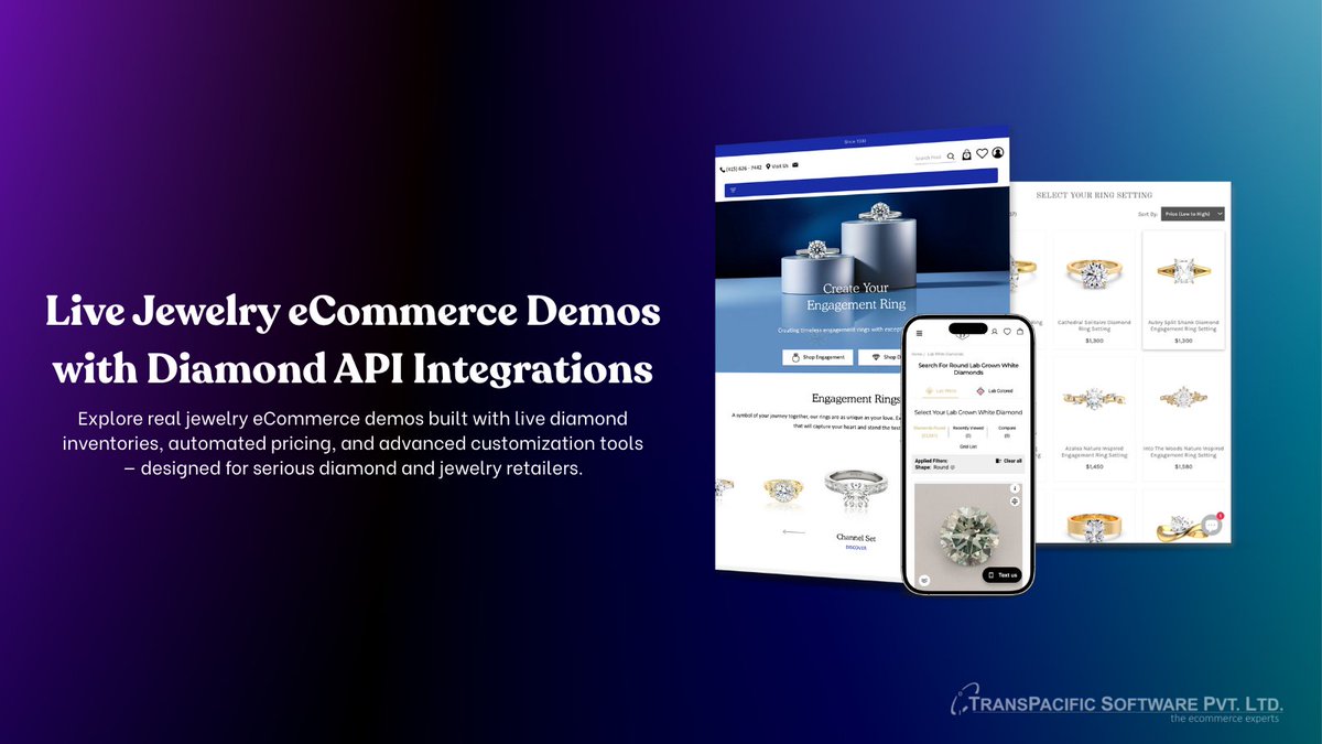_PrashantTelang's tweet image. Live Jewelry eCommerce Demos powered by real Diamond API integrations
• Live inventory sync
• Automated pricing 
• Custom ring &amp;amp; earring builders
• Enterprise-ready architecture
transpacific-software.com/demos.html
info@transpacific.in
#TranspacifiSoftware #DiamondAPI #ShopifyExperts