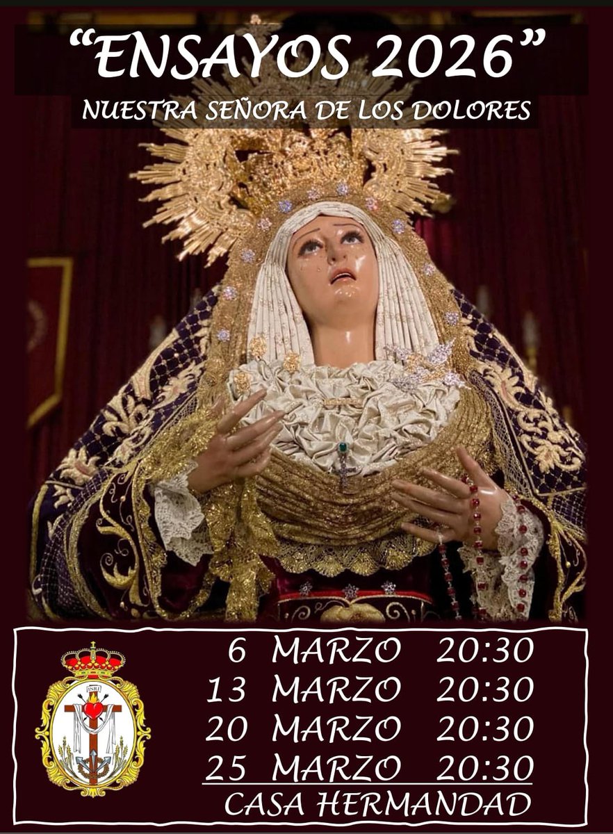 🔴 Calendario de ensayos paso de Nuestra Señora de los Dolores 2026.
#hermandaddelasangreécija #gjlasangre_ecija #sangreydolores