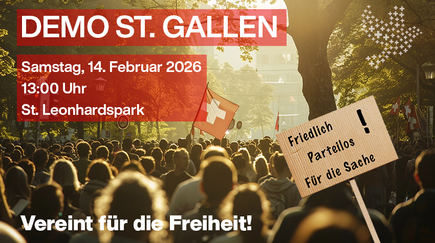 MANIFESTATION – 14 FÉVRIER 2026 – SAINT-GALL

Le canton de Saint-Gall veut introduire une obligation vaccinale avec des amendes allant jusqu’à 20’000 CHF.
 Sérieusement ? On n’a donc rien appris de l’histoire ? 😡
Il est grand temps que nous nous mobilisions à nouveau, unis pour