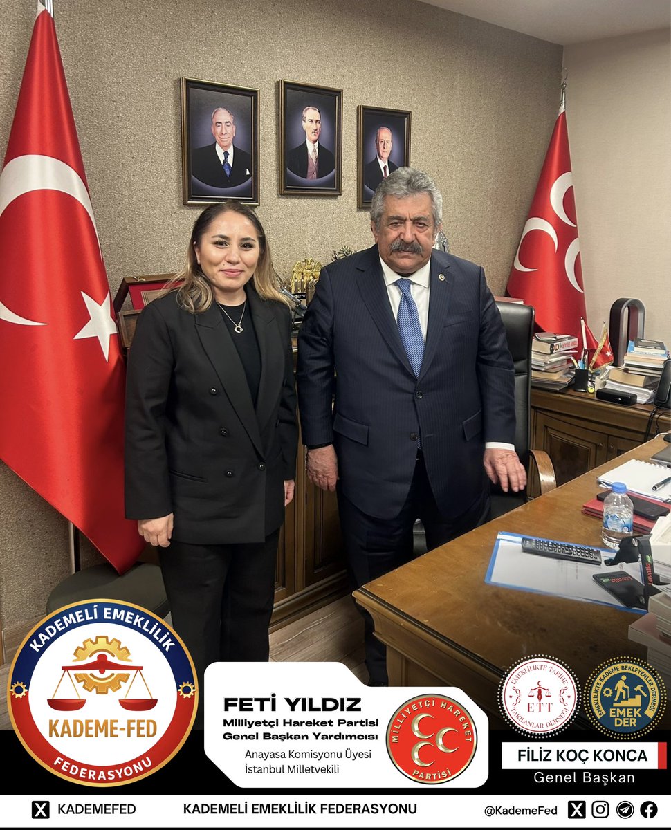 🇹🇷 KADEMELİ EMEKLİLİK FEDERASYONU’NDAN ANLAMLI GÖRÜŞME 🇹🇷

Milliyetçi Hareket Partisi Hukuk ve Seçim İşlerinden Sorumlu Genel Başkan Yardımcısı,
İstanbul Milletvekili ve Anayasa Komisyonu Üyesi
Sayın Feti Yıldız ile Filiz Koç Konca önemli ve verimli bir görüşme