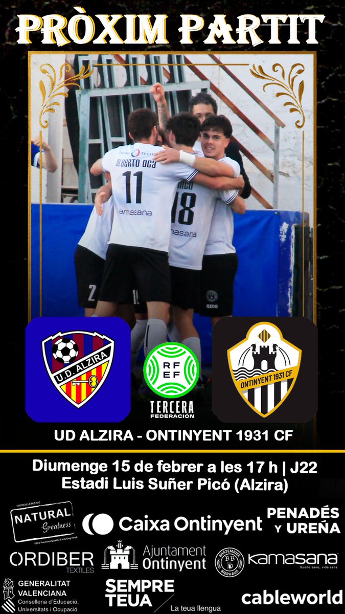 ontinyent1931cf's tweet photo. 📷 #Proximpartit 

⚽ UD Alzira - Ontinyent 1931 CF

⌚ Diumenge 15 de febrer a les 17h

🏟️ Luis Suñer Picó https://t.co/CBkuDt7V5X