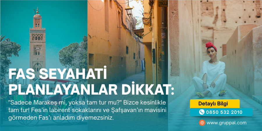 gruppal's tweet photo. Fas seyahati planlayanlar dikkat: "Sadece Marakeş mi, yoksa tam tur mu?" Bizce kesinlikle tam tur! Fes’in labirent sokaklarını ve Şafşavan’ın mavisini görmeden Fas’ı anladım diyemezsiniz. Kraliyet Şehirleri rotamız bu yüzden en çok tercih edilen turumuz: https://t.co/VflMMQ92DR https://t.co/zHNIVR8SJf