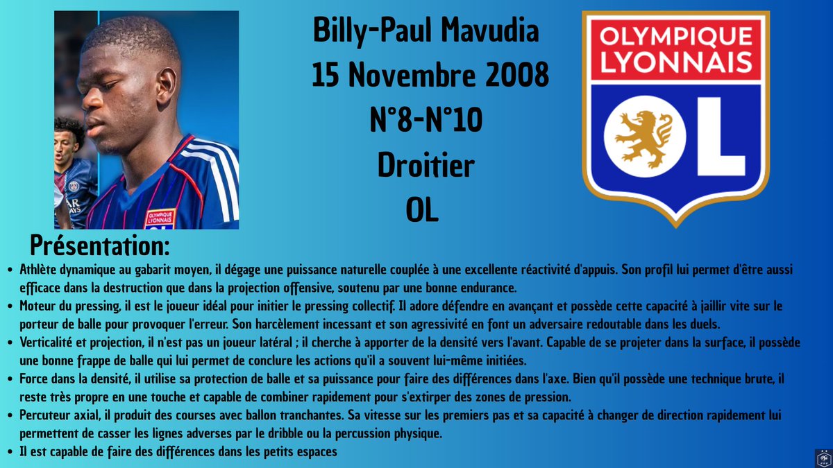 MathieuDuhamel3's tweet photo. Billy-Paul Mavudia 
Après avoir fait ses classes avec brio dans les catégories de jeunes, ce talent lyonnais s'est officiellement installé avec la N3. Une étape charnière dans l'académie des Gones, où il commence déjà à montrer qu'il a le coffre pour le niveau senior. 🔴🔵