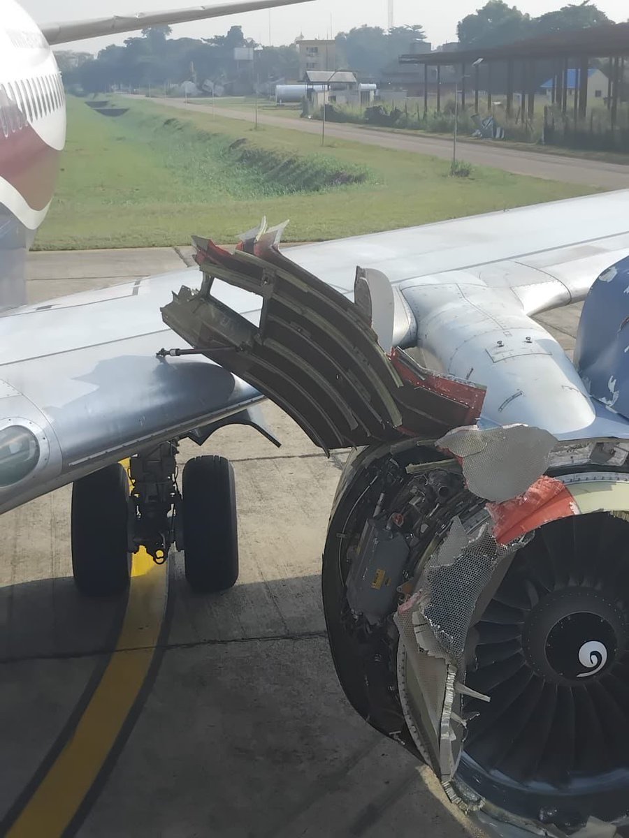 Credit to the crew aboard this Arik Air flight W3 740 from Lagos to Port Harcourt that took safety precautions after the left engine suffered damage while flying today, February 11th.

A statement from the Airline said the crew heard a loud bang then had to divert to Benin. All