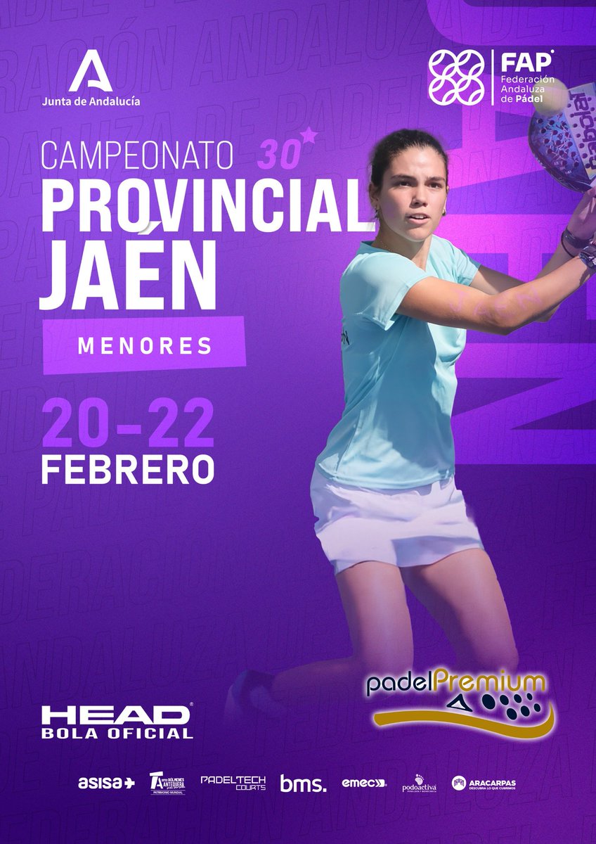 PadelPremium's tweet photo. Campeonato Provincial de Menores y Veteranos.
20 al 22 febrero. 
Abierta la inscripción hasta el lunes 16 de febrero a las 14h. https://t.co/deORuKUNAR