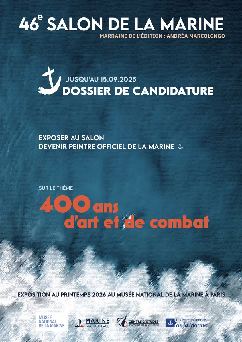JournalDefense's tweet photo. La 46ᵉ édition du Salon de la Marine se tiendra du 1ᵉʳ mai au 1ᵉʳ août 2026 au Musée national de la Marine (@museemarine), situé place du Trocadéro à Paris. Cet événement est organisé conjointement par la Marine nationale, l’association des Peintres de la Marine et le Musée national de la Marine.

Le Salon mettra en lumière des artistes dont les œuvres sont consacrées à l’univers naval et maritime, à travers des disciplines variées telles que la peinture, le dessin, la gravure, la photographie ou encore la sculpture. À cette occasion, un concours national est ouvert autour du thème « 400 ans d’art et de combat », en écho au quatre-centième anniversaire de la Marine célébré en 2026.

Les œuvres retenues par le jury seront exposées au Musée national de la Marine à Paris dans le cadre du Salon. Le concours poursuit également un objectif en contribuant à la désignation de nouveaux Peintres officiels de la Marine. Ce titre, attribué par le ministre des Armées, distingue des artistes engagés dans une représentation contemporaine du monde maritime, tant civil que militaire.

Les artistes souhaitant présenter leur candidature au 46ᵉ Salon de la Marine doivent adresser leur dossier avant le 15 septembre 2025, le cachet de la poste faisant foi, au Centre d’études stratégiques de la Marine, délégation au patrimoine de la Marine, cellule POM, École militaire, 1 place Joffre, case 8, 75700 Paris SP 07.

Deux types de candidatures sont possibles : une candidature visant uniquement l’exposition au Salon, ou une candidature combinant l’exposition et l’intégration au corps des Peintres officiels de la Marine.

Pour plus d’infos sur la constitution de votre dossier, les modalités de participation et le règlement, rendez-vous sur https://t.co/boX9CpBB7a

#SalonDeLaMarine #MarineNationale #PatrimoineMaritime #CultureDeDéfense #JournalDéfense