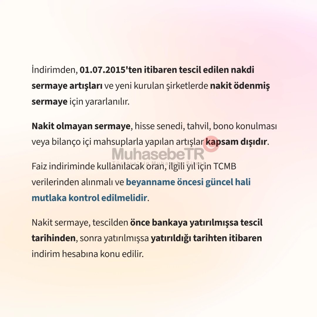 muhasebetrcom's tweet photo. Nakdi Sermaye İndiriminde Son Durum
https://t.co/XWtKZDNEhE https://t.co/7JthraHmok