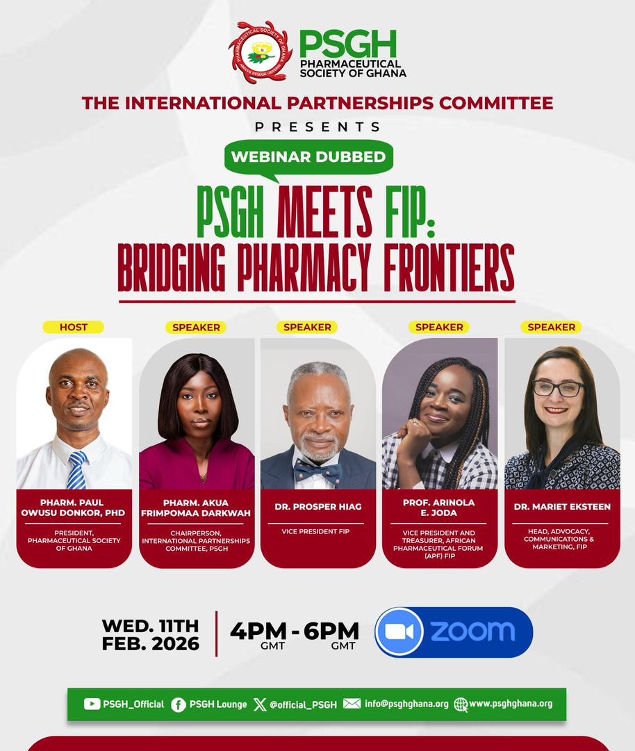 Noticeboardgh's tweet image. 📍📍IT’S HAPPENING TODAY AT 4PM GMT 📍📍

PSGH IPC Meeting with FIP/APF
Topic: Bridging Pharmacy Frontiers
🗓 Wednesday, 11th Feb 2026
🕓 4:00PM GMT

Join via Zoom: us02web.zoom.us/j/85055237342?…
Meeting ID: 850 5523 7342
Passcode: IPC25
#PSGH #IPC #FIP #APF #Pharmacy