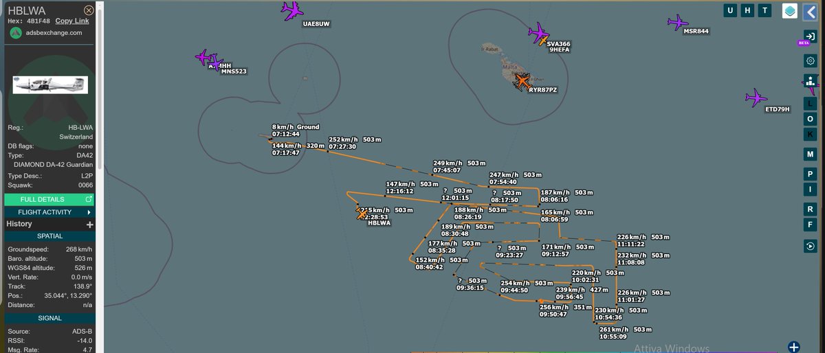 TrafficoNaviOnc's tweet photo. 11.02.2026 #HBLWA nuovamente in volo tra Lampedusa e Malta nella zona della pesca a strascico della nave ONC di questa notte. Mentre #HBGMM Seabird1 è appena atterrato a Lampedusas dopo aver dormito a Pantelleria https://t.co/zoA4LEXSPu