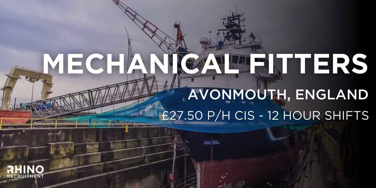 🦏 Looking for Mechanical Fitters in Avonmouth 🦏
💰 Salary: £27.50 p/h CIS

Job Overview
Rhino Recruitment is looking for experienced Mechanical Fitters to assist with a short-term dredger refit in Avonmouth. Ideal for those based in South West England or South Wales – no digs