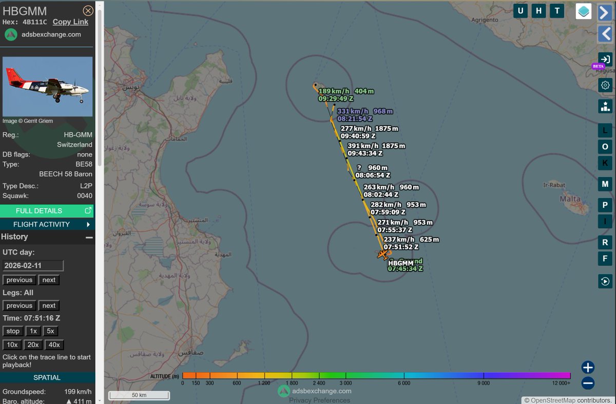 TrafficoNaviOnc's tweet photo. 11.02.2026 #HBLWA nuovamente in volo tra Lampedusa e Malta nella zona della pesca a strascico della nave ONC di questa notte. Mentre #HBGMM Seabird1 è appena atterrato a Lampedusas dopo aver dormito a Pantelleria https://t.co/zoA4LEXSPu