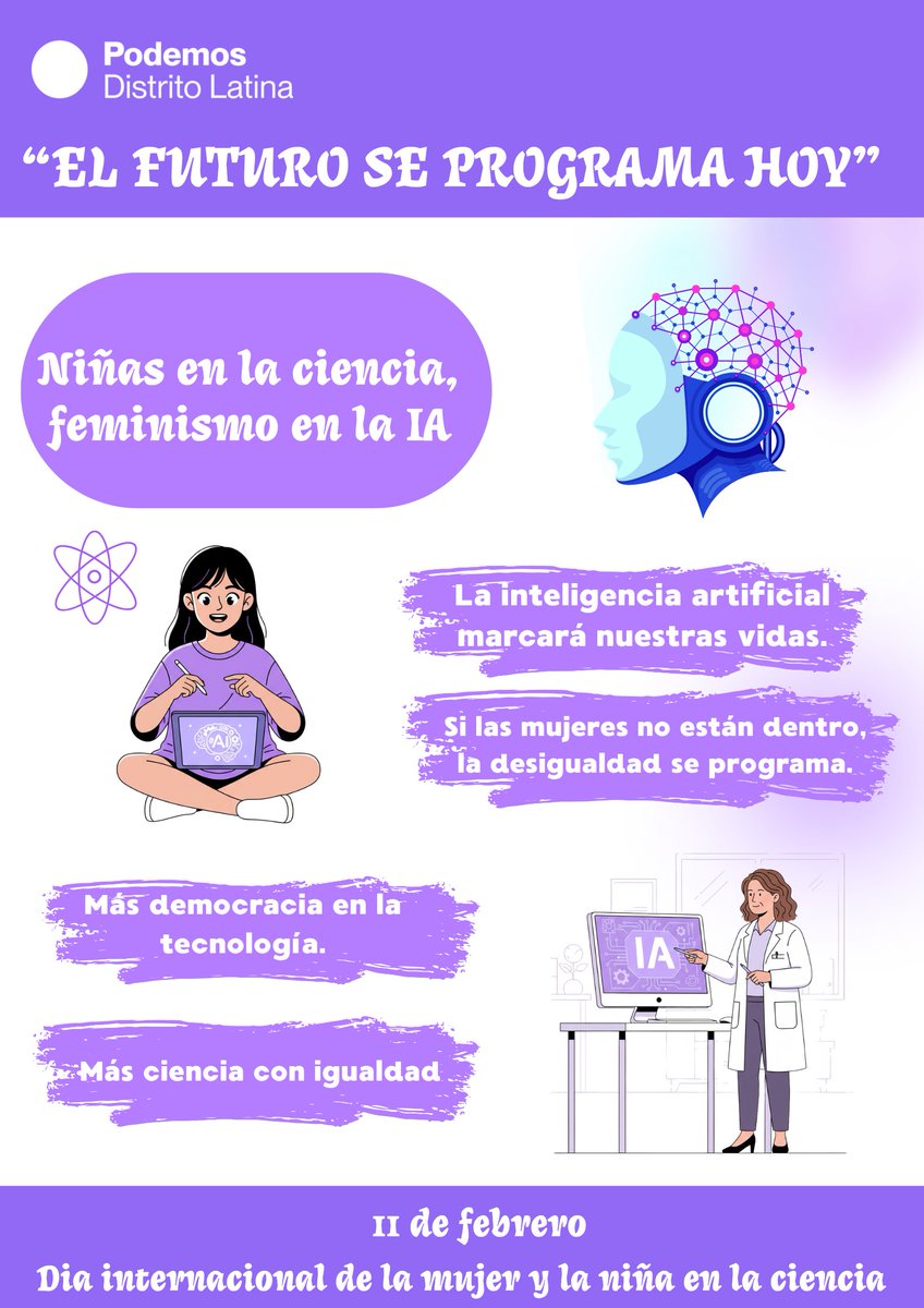 Hoy celebramos el #11F defendiendo una ciencia con derechos.
La inteligencia artificial definirá el futuro y solo será justa si se construye con feminismo y con niñas dentro de la ciencia 💜
#MujeresEnLaCiencia #IA #Feminismo