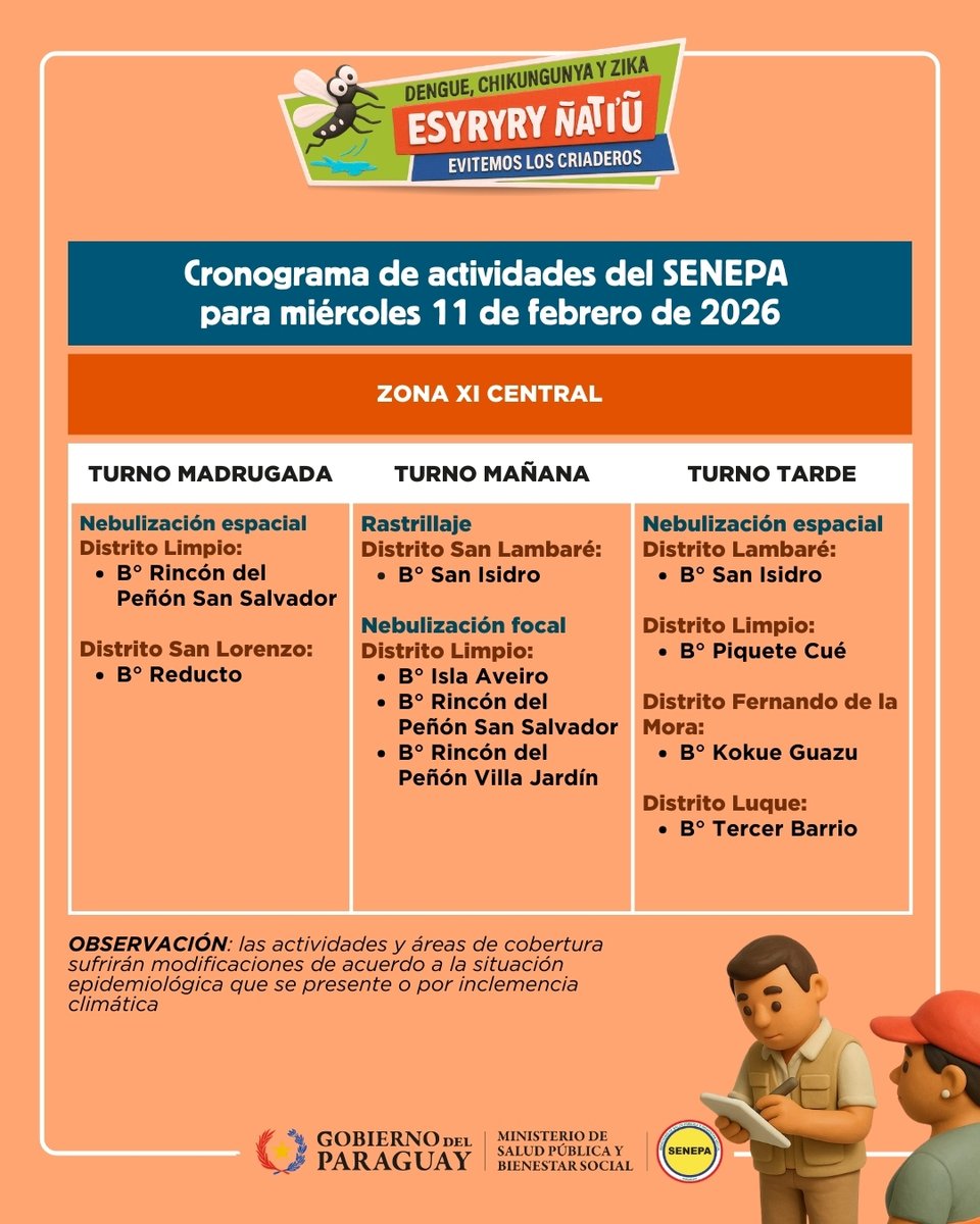 🦟🚫 ¡No bajemos la guardia!

Sigamos eliminando los criaderos de mosquitos dentro y fuera de casa para evitar la propagación del Aedes aegypti, transmisor del dengue.

📍 Cronograma del <a href="/SenepaParaguay/">Senepa Paraguay</a> 

#SinCriaderos
