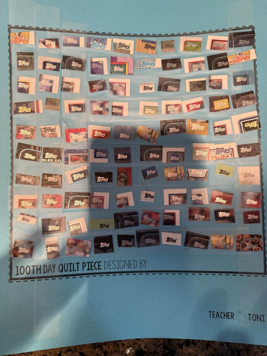 As <a href="/Topps/">Topps</a> celebrates their 75th anniversary, my son and I worked on his “100th day of school project”. 

We cut out 100 Topps logos from cards.