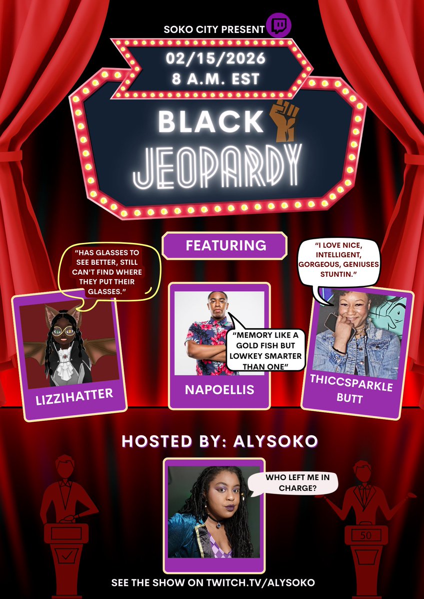 I CAN FINALLY PROMOTE THIS. 

If you love trivia and you love black people,  this might be the event for you haha! 

I'm super excited to see which of these 3 come out on top!