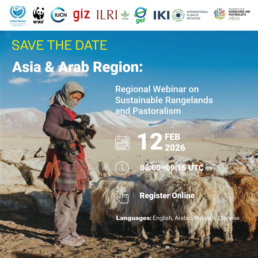 📢 Don't miss tomorrow’s online dialogue on sustainable rangelands!

If your work or interest connects to land restoration, biodiversity, climate or rural livelihoods, join the discussion:
📆 12 February   ⏰ 08:00 - 09:15 UTC
Register: engage.iucn.org/event/regional…
Languages: English,