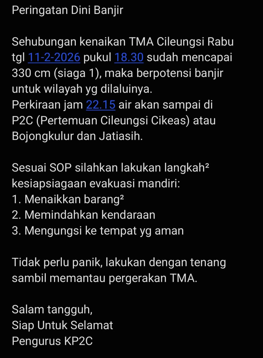 Peringatan Dini Banjir 
#InfoKP2C