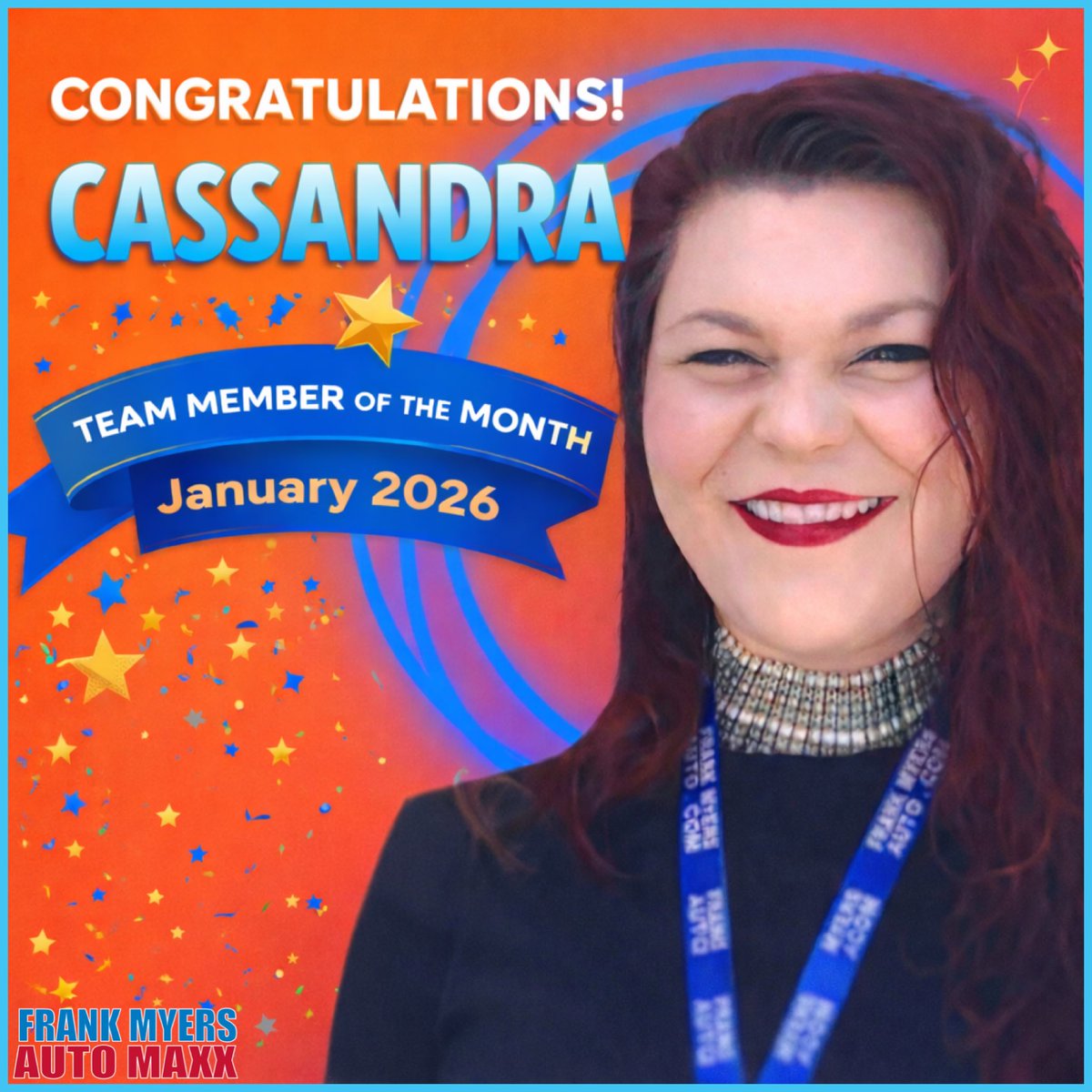 There are awards…and then there are earned awards. 👏

Big congratulations to Cassandra on being named Team Member of the Month for January 2026 at Frank Myers Auto Maxx!