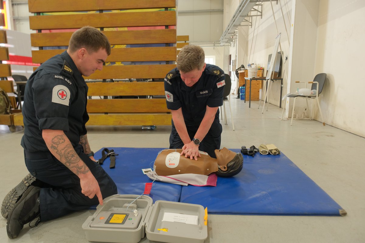 UKMCCMiddleEast's tweet photo. Staying alive! ❤️‍🩹

First Aid and being able to deliver life-saving CPR is a vital skill for all, not just @RoyalNavy personnel deployed. 

🔗Find out more about CPR &amp; First Aid steps: https://t.co/tPMIB2wwqt

@TheBHF 
@NHSuk 
@stjohnambulance
#OpKipion
#FirstAidFriday https://t.co/mYBtTjXjKc