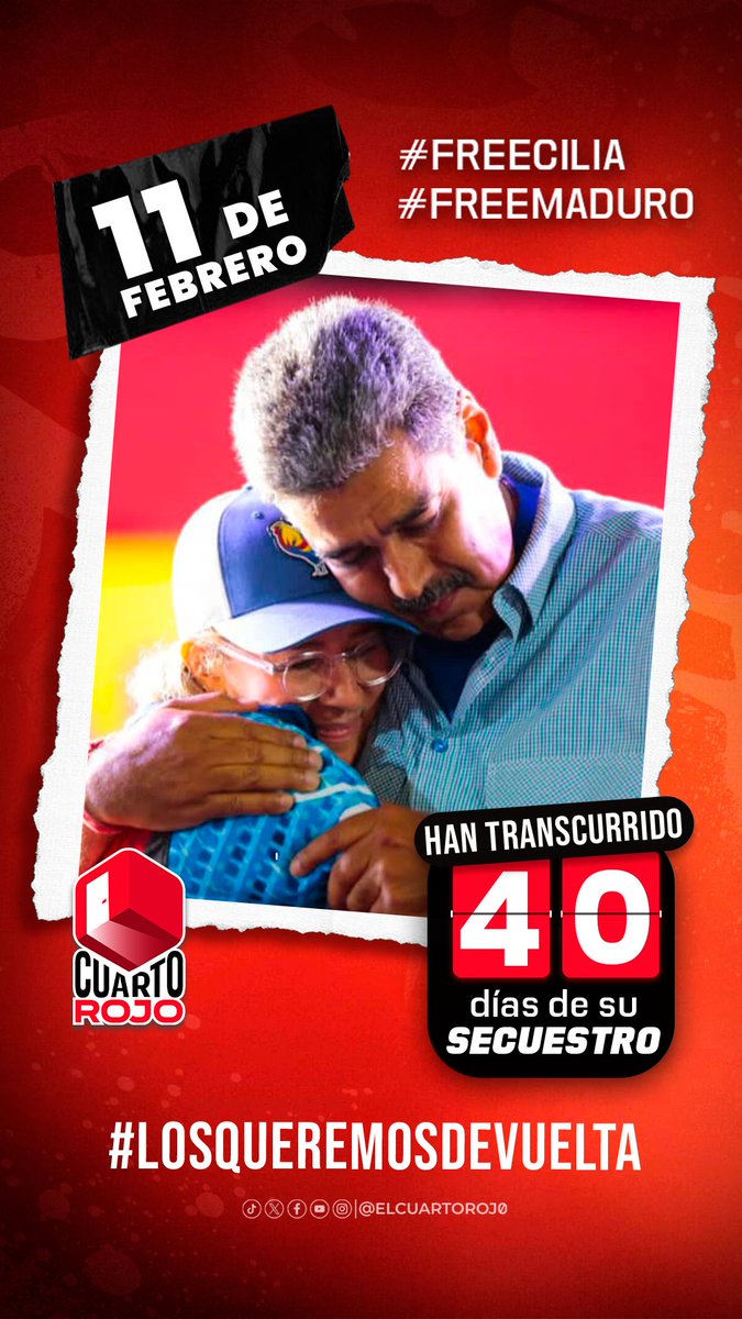 ElCuartoRoj0's tweet photo. #NicolásMaduro | Con los objetivos claros y la moral en alto... A nuestros "LÍDERES REHENES" el Pdte. Nicolás Maduro y la Primera Dama Cilia Flores #LosQueremosDeVuelta
#Venezuela, juntos... ¡VENCEREMOS!
#FreeMaduroAndCilia #10Feb https://t.co/gKpxRcnDH3