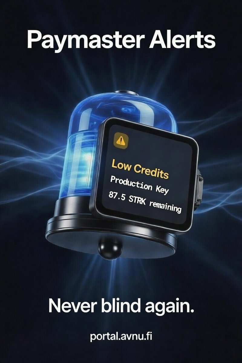 NEW

Paymaster Alerts

you can now get notified when your credits run low or when your transactions start reverting too much.

email, telegram, or webhook - set it up per API key and adjust your thresholds.

live on the portal now.