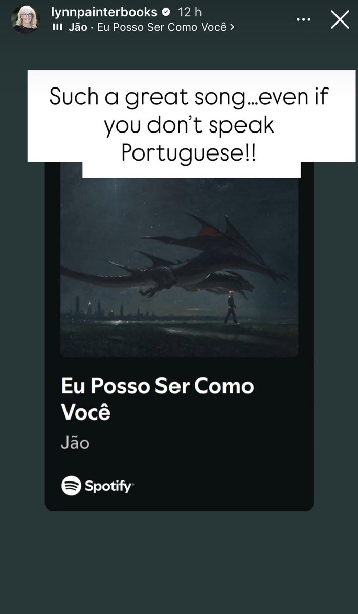 💜 ELA É FÃ! A autora Lynn Painter compartilhou no storie mais uma música do Jão. Dessa vez ela indicou ‘Eu Posso Ser Como Você’ para seus seguidores. Será que breve teremos essa também em algum livro?

“Que música maravilhosa... mesmo que você não fale português!!”