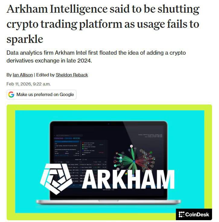 Arkham may shut down its crypto exchange

According to reports, Arkham is considering closing its trading platform. Arkham Exchange failed to generate sustainable trading volumes despite launching U.S. spot trading and a mobile app late last year.

coindesk.com/business/2026/…